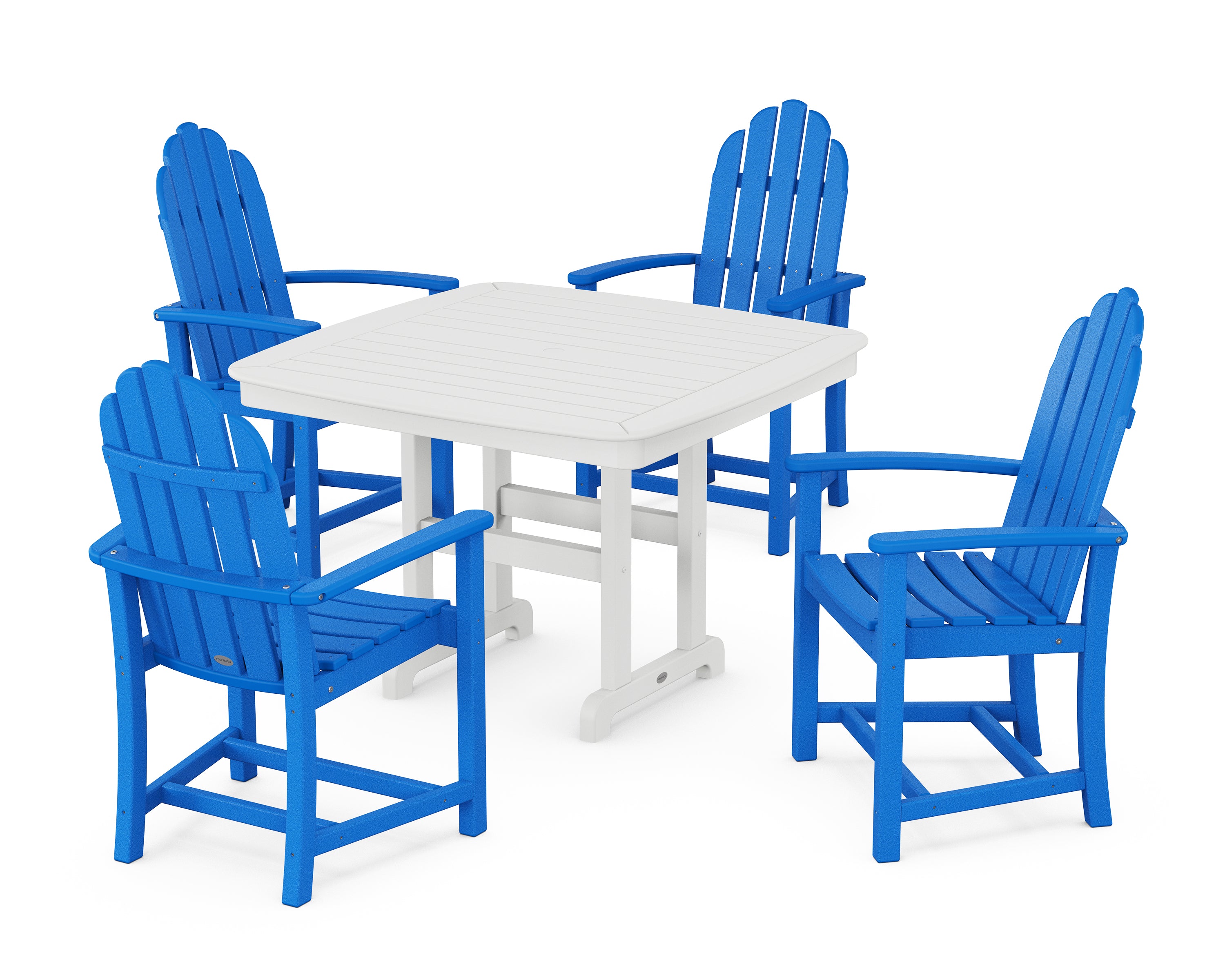 POLYWOOD® Classic Adirondack 5-Piece Dining Set with Trestle Legs in Pacific Blue / White