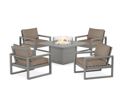POLYWOOD® EDGE Sectional 5-Piece Deep Seating Set with Fire Pit Table in Slate Grey / Spiced Burlap