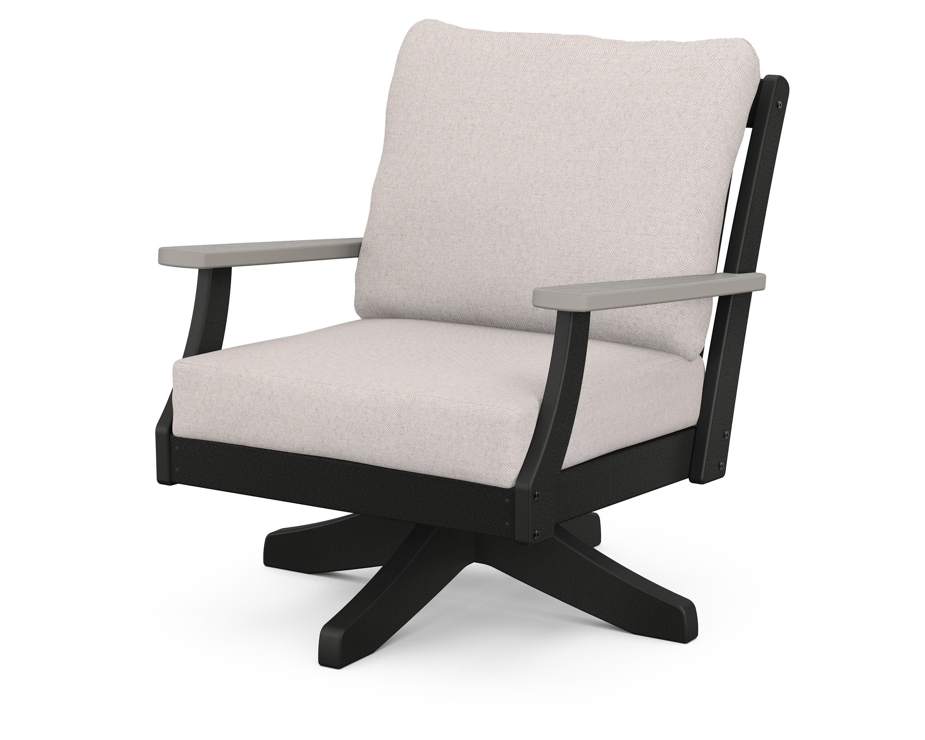 POLYWOOD® Braxton Deep Seating Swivel Chair in Black / Driftwood / Dune Burlap