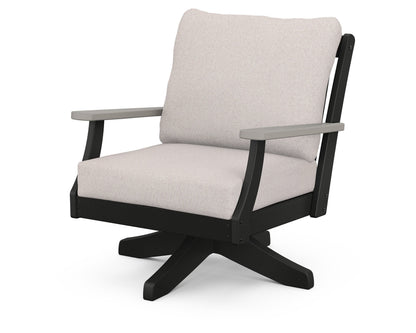 POLYWOOD® Braxton Deep Seating Swivel Chair in Black / Driftwood / Dune Burlap