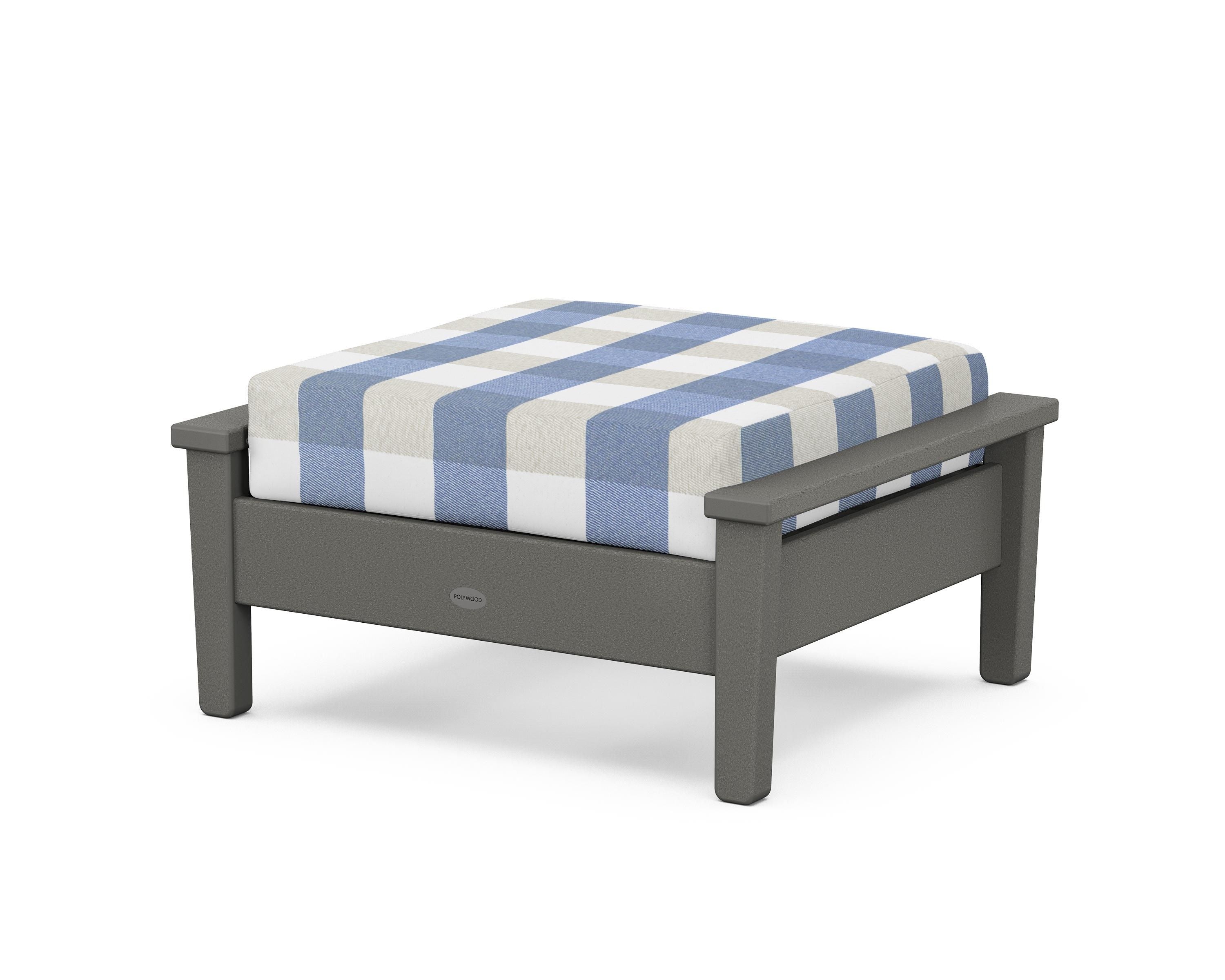 POLYWOOD® Prescott Deep Seating Ottoman in Slate Grey / Buffalo Plaid Sky Blue
