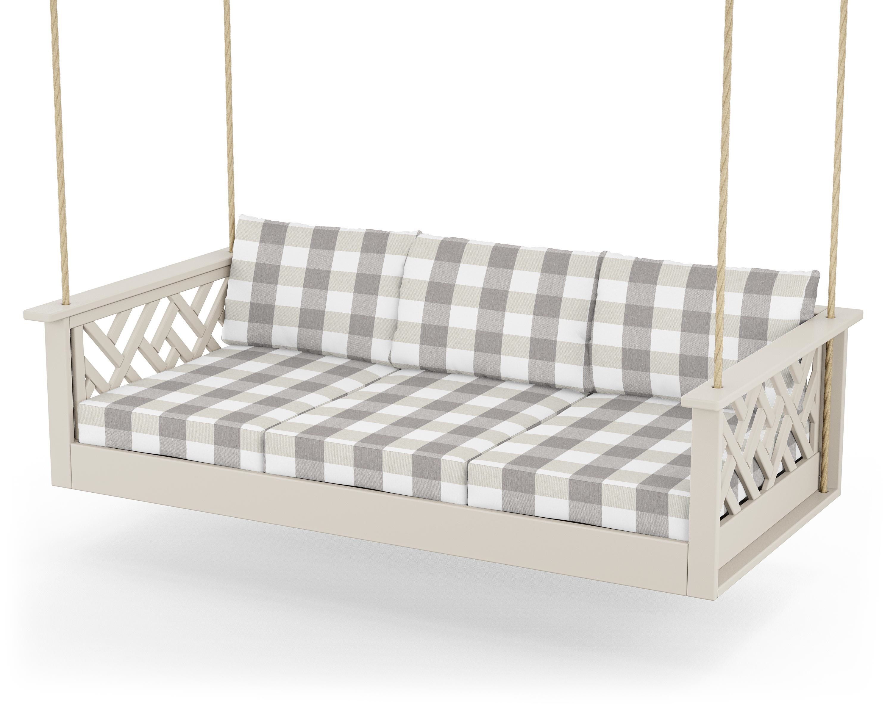 POLYWOOD® Chippendale Daybed Swing in Sand / Buffalo Plaid Grey Mist