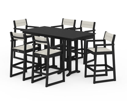 POLYWOOD® EDGE Sling Arm Chair 7-Piece Farmhouse Bar Set in Black / Parchment Sling