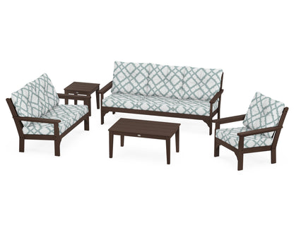 POLYWOOD® Vineyard 5 Piece Deep Seating Set in Mahogany / Trellis Glacier Spa