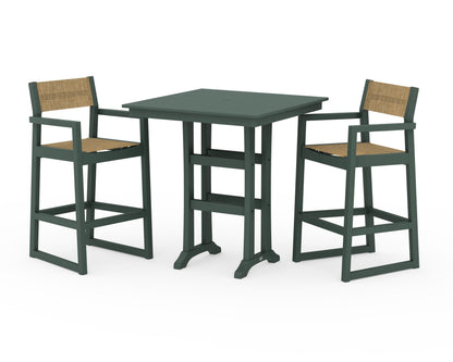 POLYWOOD® EDGE Sling Arm Chair 3-Piece Farmhouse Bar Set with Trestle Legs in Green / Burlap Sling