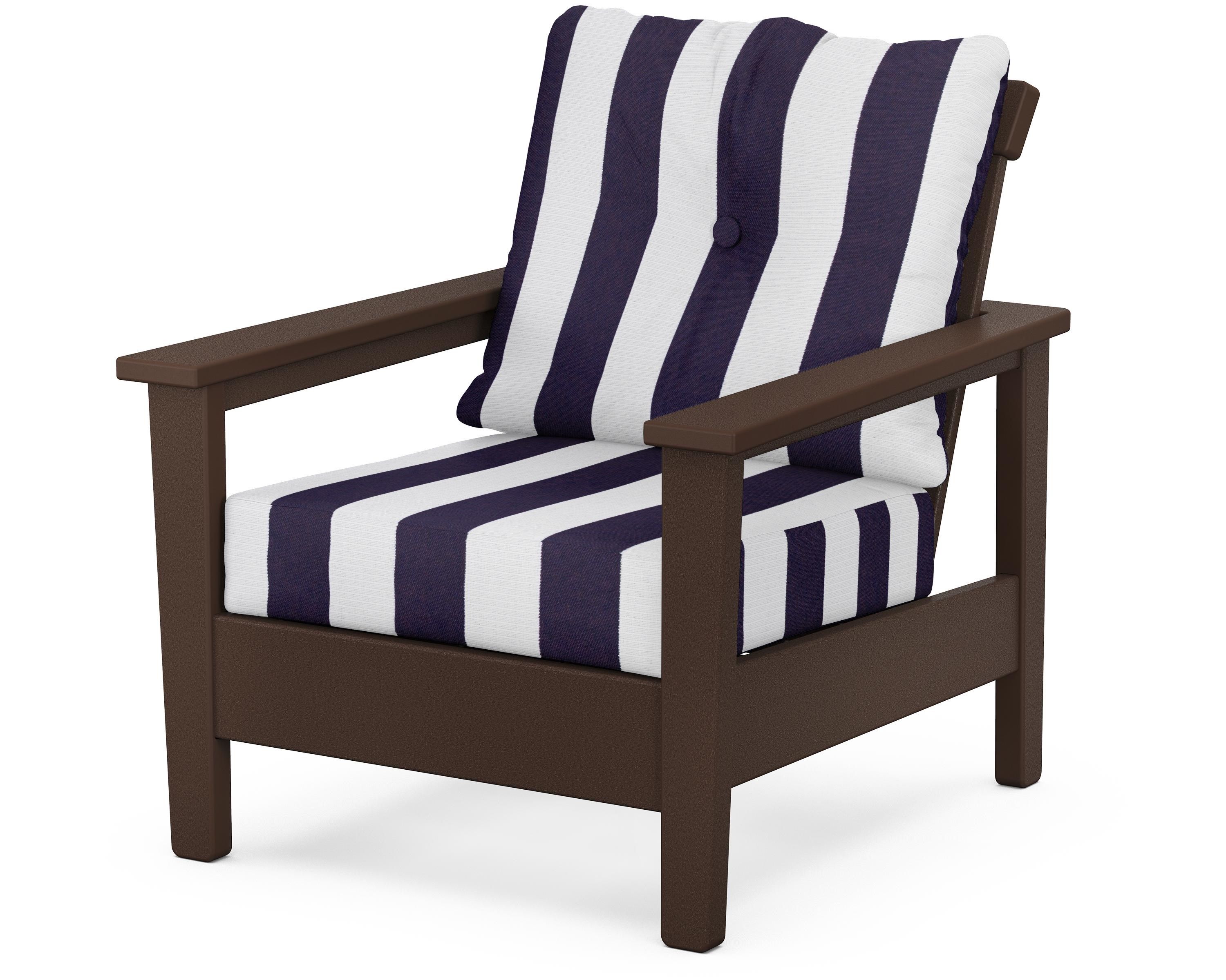 POLYWOOD® Prescott Deep Seating Chair in Mahogany / Cabana Stripe Navy