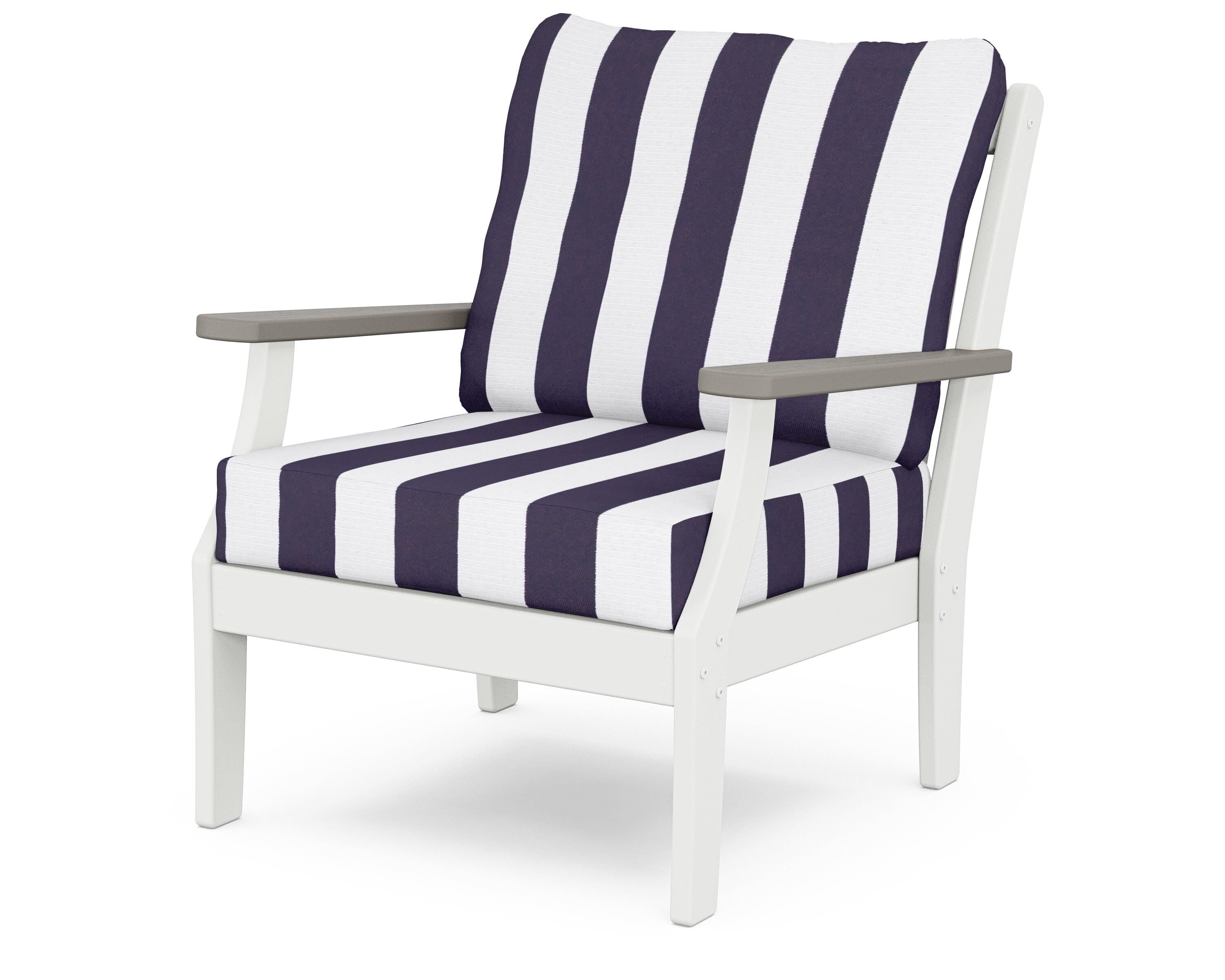 POLYWOOD® Braxton Deep Seating Chair in White / Driftwood / Cabana Stripe Navy