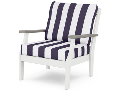 POLYWOOD® Braxton Deep Seating Chair in White / Driftwood / Cabana Stripe Navy