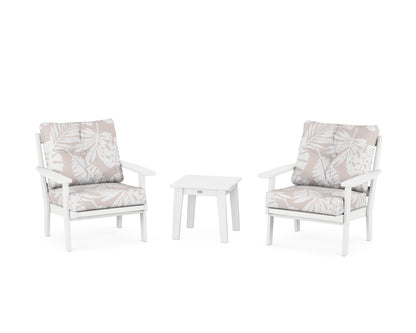 POLYWOOD® Prairie 3-Piece Deep Seating Set in White / Leaf Dune Burlap