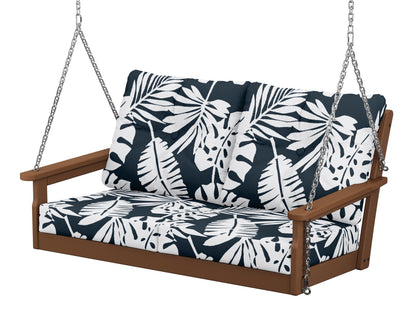 POLYWOOD® Vineyard Deep Seating Swing in Teak / Leaf Marine Indigo