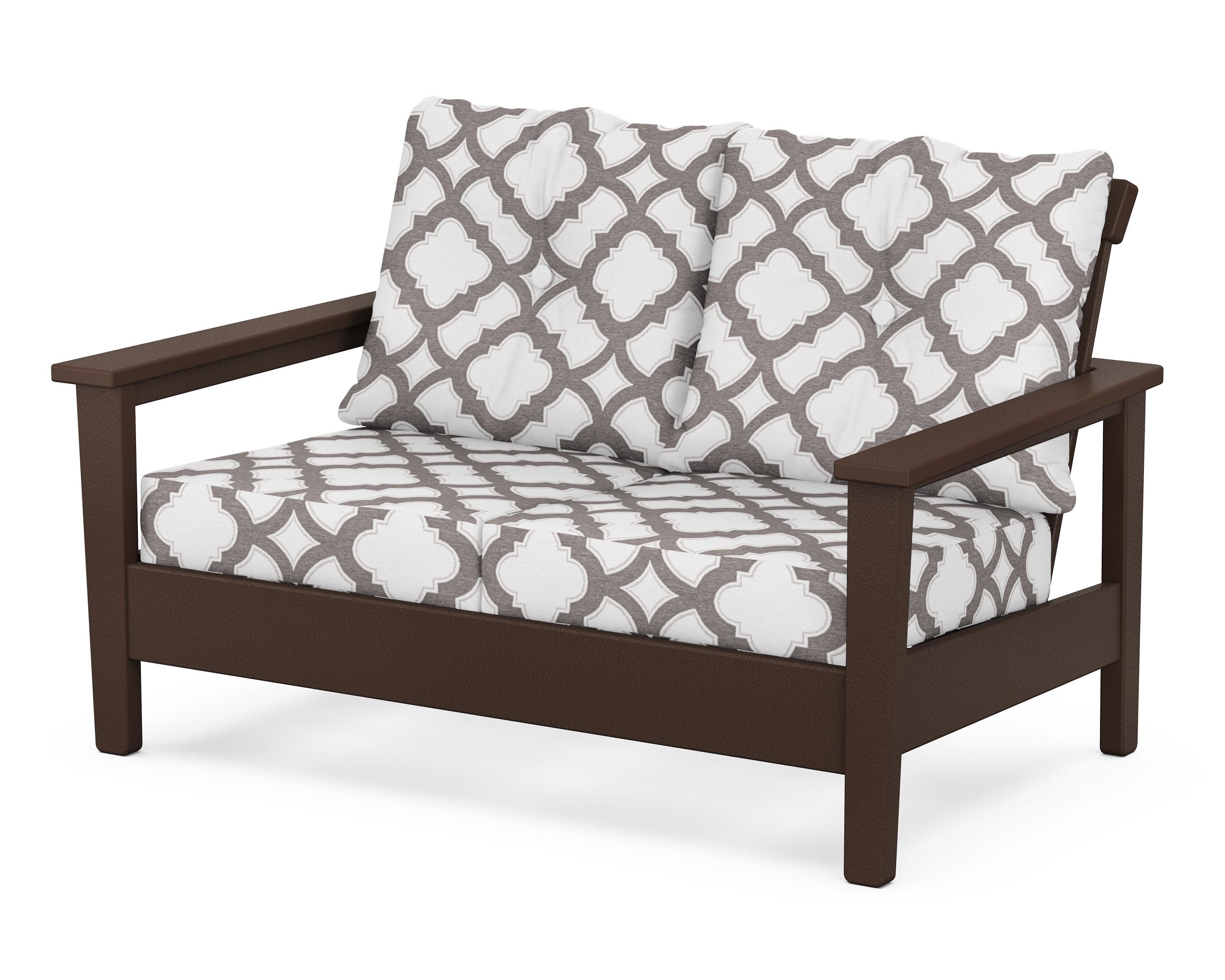POLYWOOD® Prescott Deep Seating Loveseat in Mahogany / Trellis Grey Mist