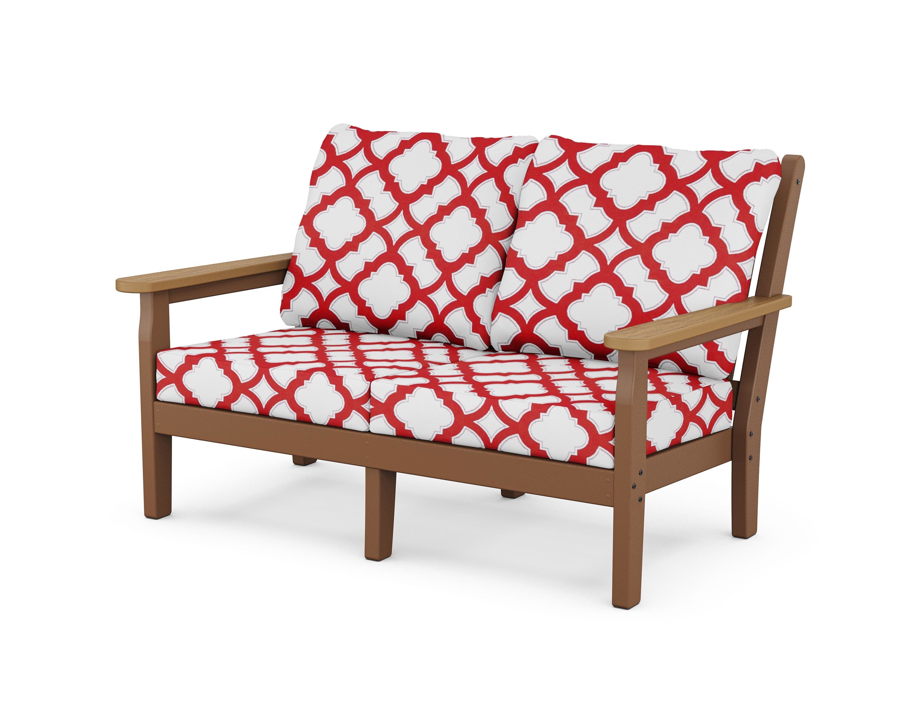 POLYWOOD® Chippendale Deep Seating Loveseat in Teak / Natural / Trellis Crimson