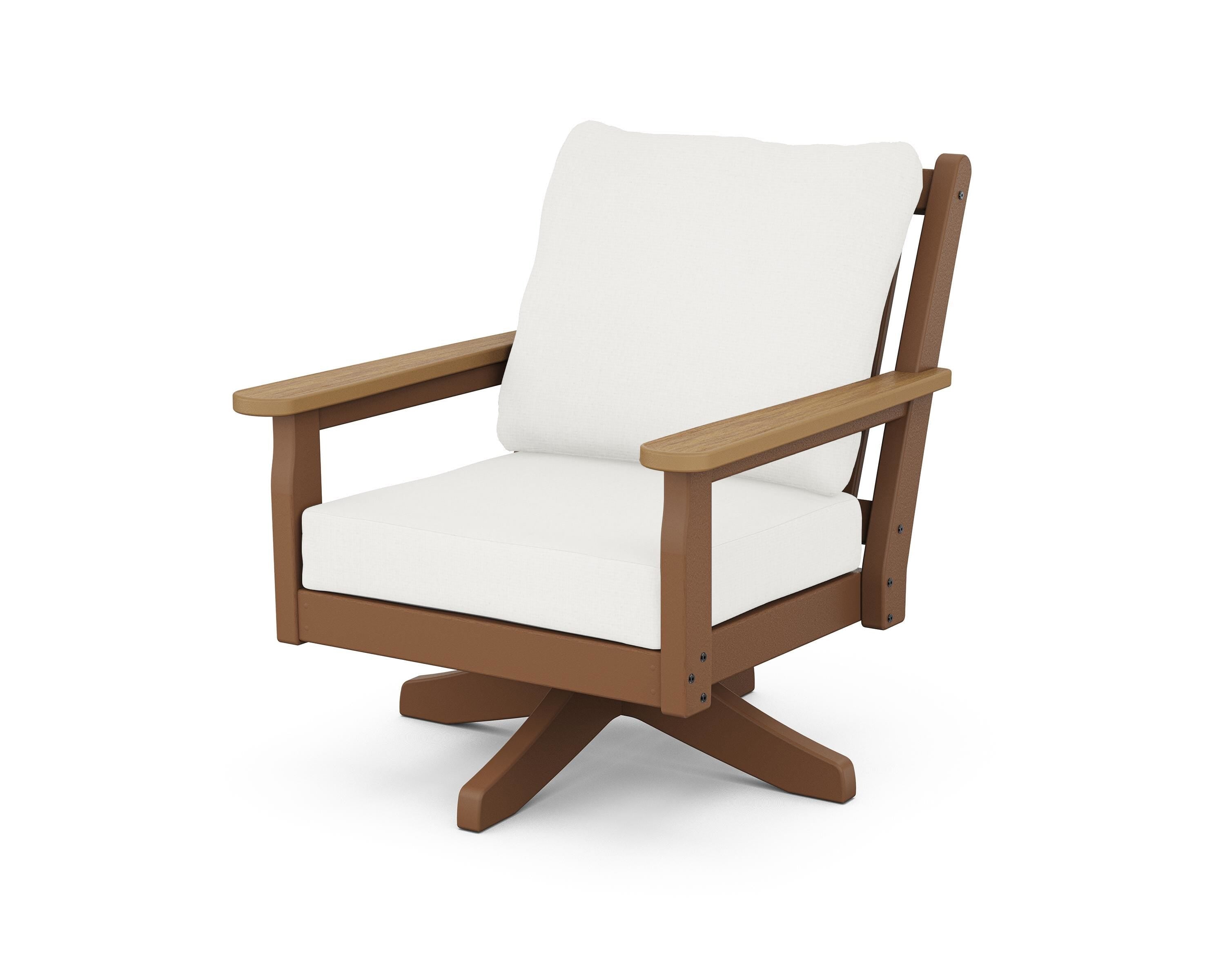 POLYWOOD® Chippendale Deep Seating Swivel Chair in Teak / Natural / Natural Linen