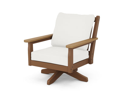 POLYWOOD® Chippendale Deep Seating Swivel Chair in Teak / Natural / Natural Linen