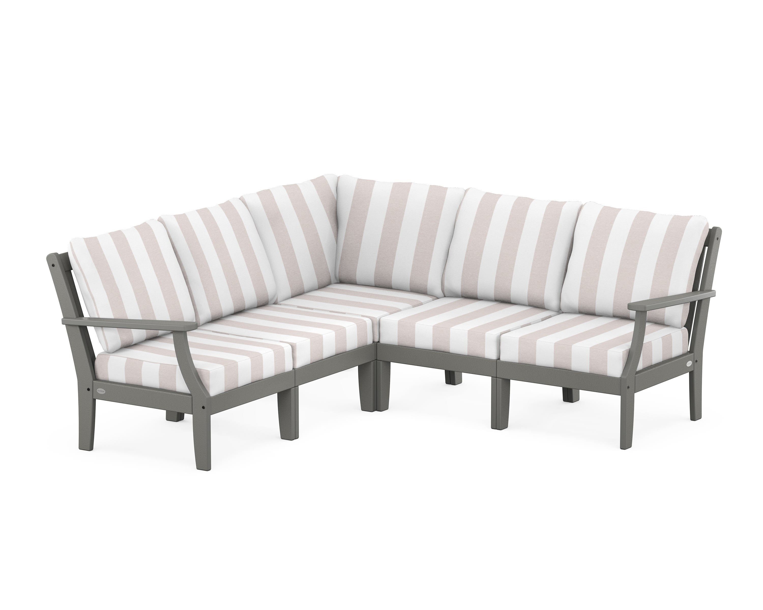 POLYWOOD® Braxton Modular 5-Piece Deep Seating Set in Slate Grey / Cabana Stripe Dune Burlap