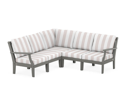 POLYWOOD® Braxton Modular 5-Piece Deep Seating Set in Slate Grey / Cabana Stripe Dune Burlap