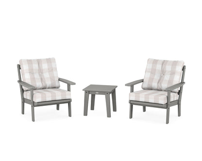 POLYWOOD® Oxford 3-Piece Deep Seating Set in Slate Grey / Buffalo Plaid Dune Burlap