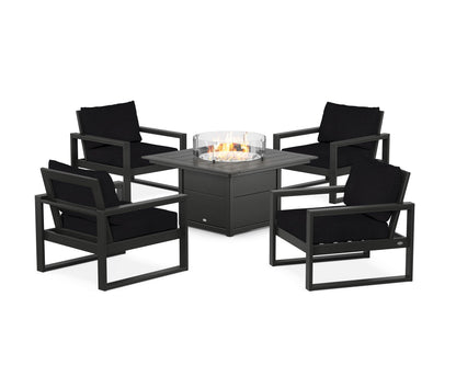 POLYWOOD® EDGE Sectional 5-Piece Deep Seating Set with Fire Pit Table in Black / Midnight Linen