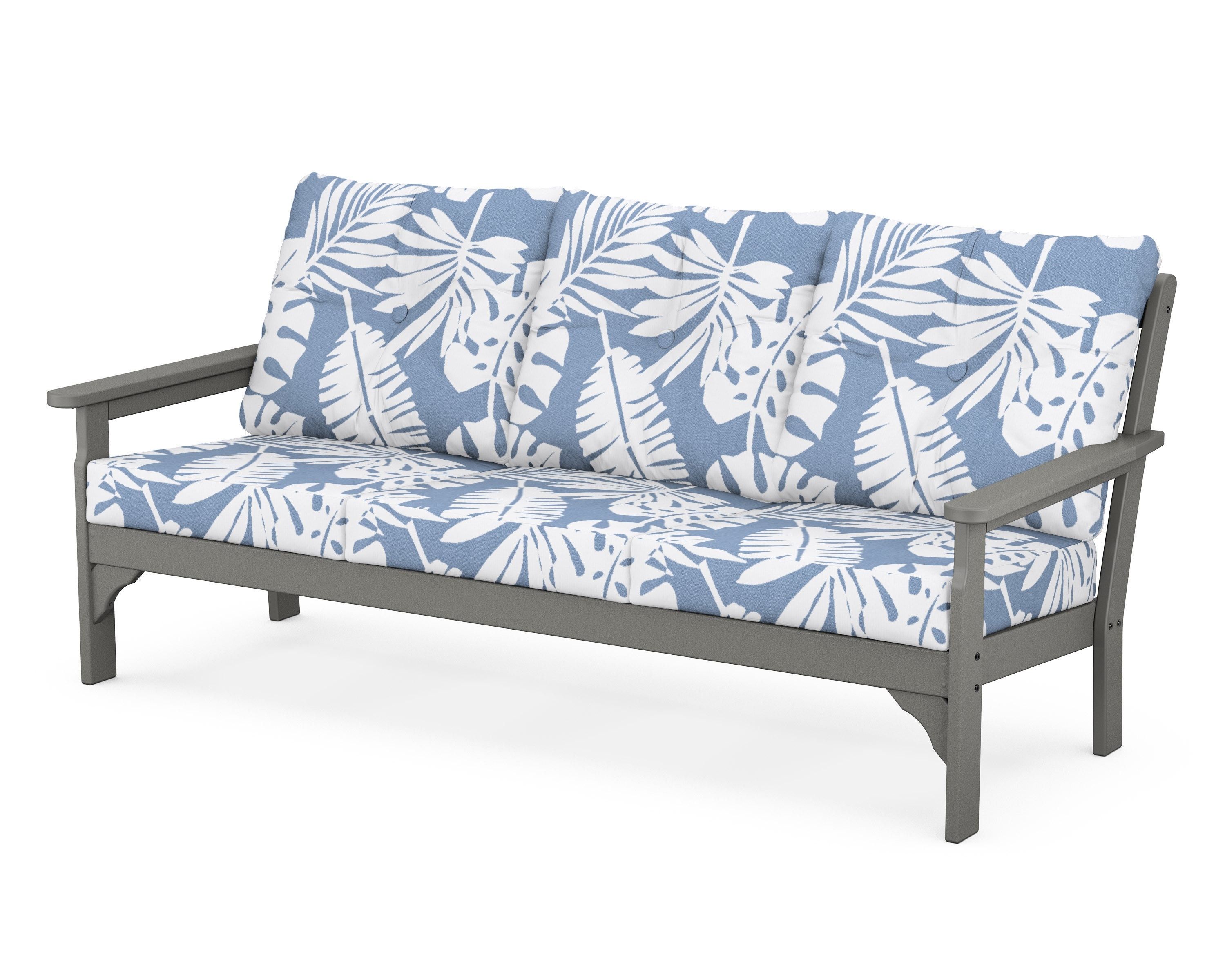 POLYWOOD® Vineyard Deep Seating Sofa in Slate Grey / Leaf Sky Blue
