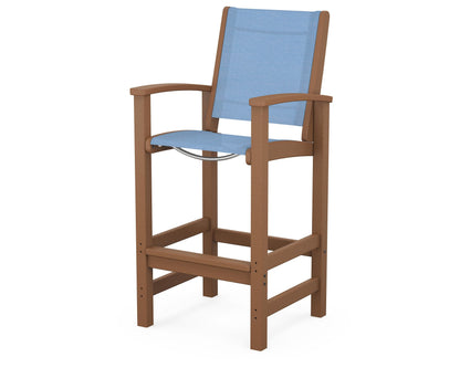 POLYWOOD® Coastal Bar Chair in Teak / Poolside Sling
