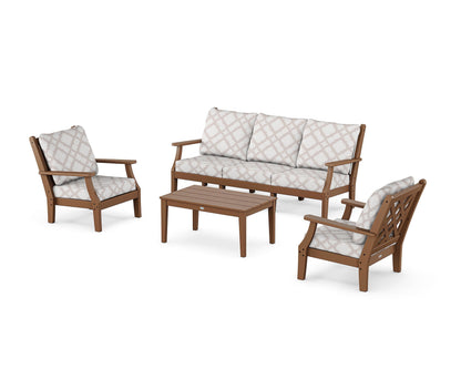 Country Living Wovendale 4-Piece Deep Seating Set with Sofa in Teak / Trellis Dune Burlap