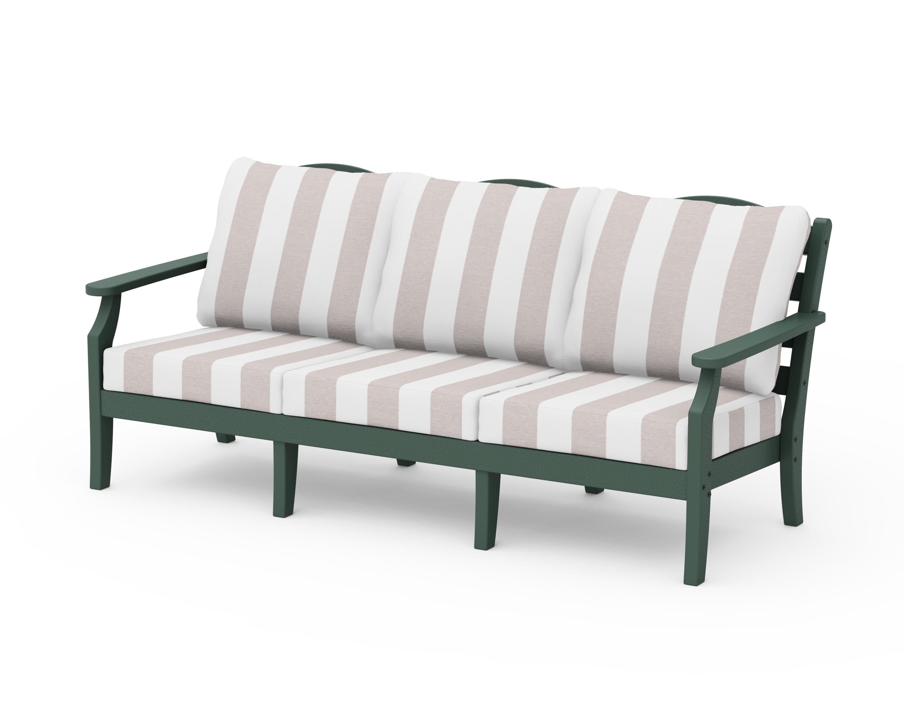 Draper James™ by  POLYWOOD® Savannah Deep Seating Sofa in Green / Cabana Stripe Dune Burlap