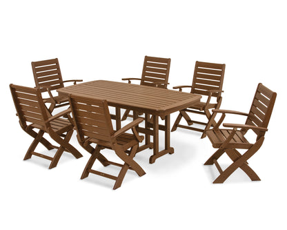 POLYWOOD® Signature Folding Chair 7-Piece Dining Set in Teak