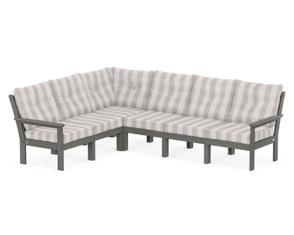 POLYWOOD® Vineyard 6-Piece Sectional in Slate Grey / Buffalo Plaid Dune Burlap