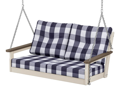 POLYWOOD® Vineyard Deep Seating Swing in Sand / Kona / Buffalo Plaid Navy