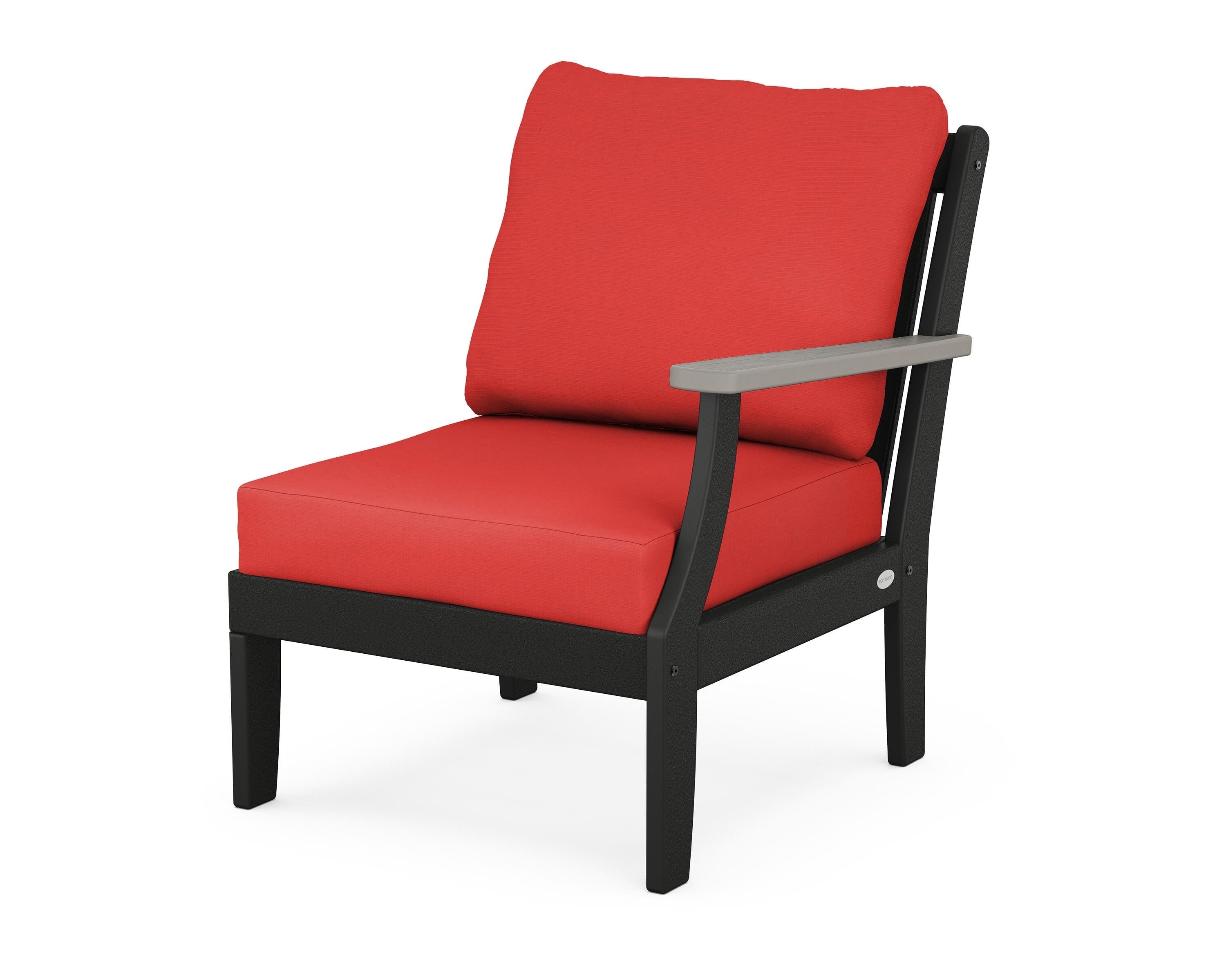 POLYWOOD® Braxton Modular Right Arm Chair in Black / Driftwood / Crimson Linen