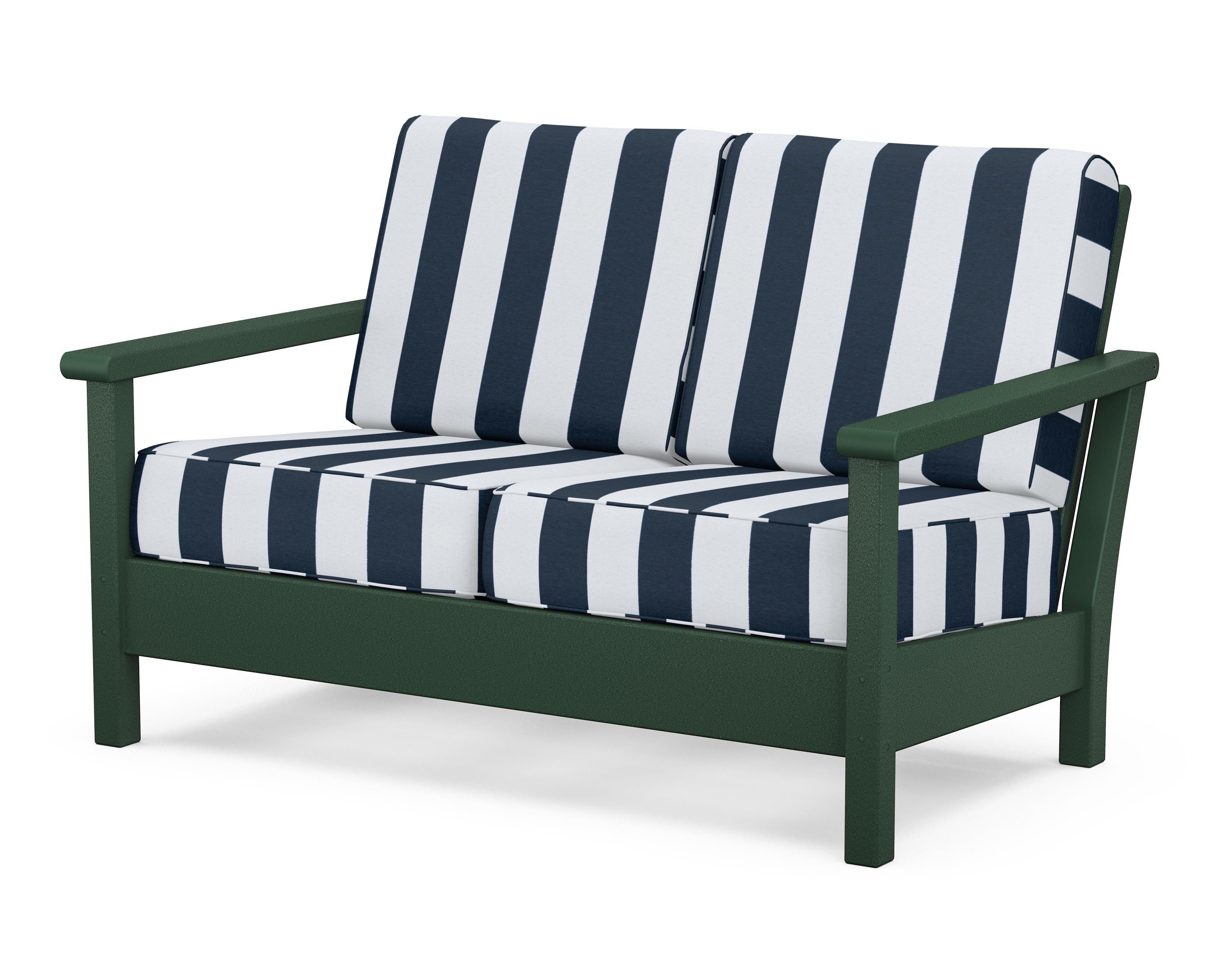 POLYWOOD® Harbour Deep Seating Loveseat in Green / Cabana Stripe Marine Indigo
