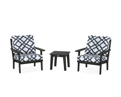 POLYWOOD® Mission 3-Piece Deep Seating Set in Black / Trellis Marine Indigo