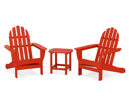 POLYWOOD® Classic Adirondack 3-Piece Set with South Beach 18" Side Table in Sunset Red