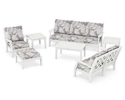 Country Living Wovendale 7-Piece Deep Seating Set in White / Leaf Grey Mist