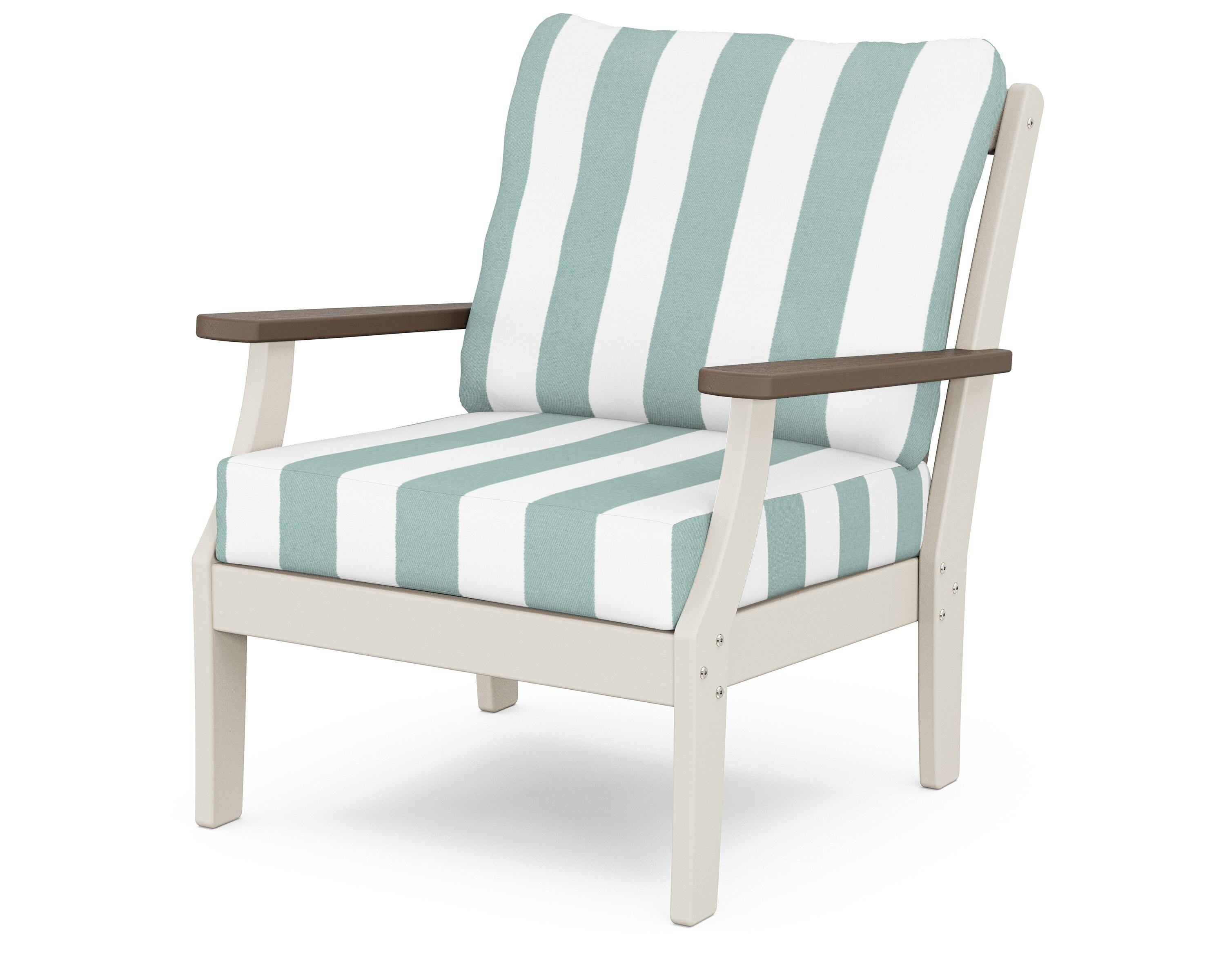 POLYWOOD® Braxton Deep Seating Chair in Sand / Kona / Cabana Stripe Glacier Spa