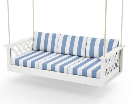 Country Living Wovendale Daybed Swing in White / Cabana Stripe Sky Blue