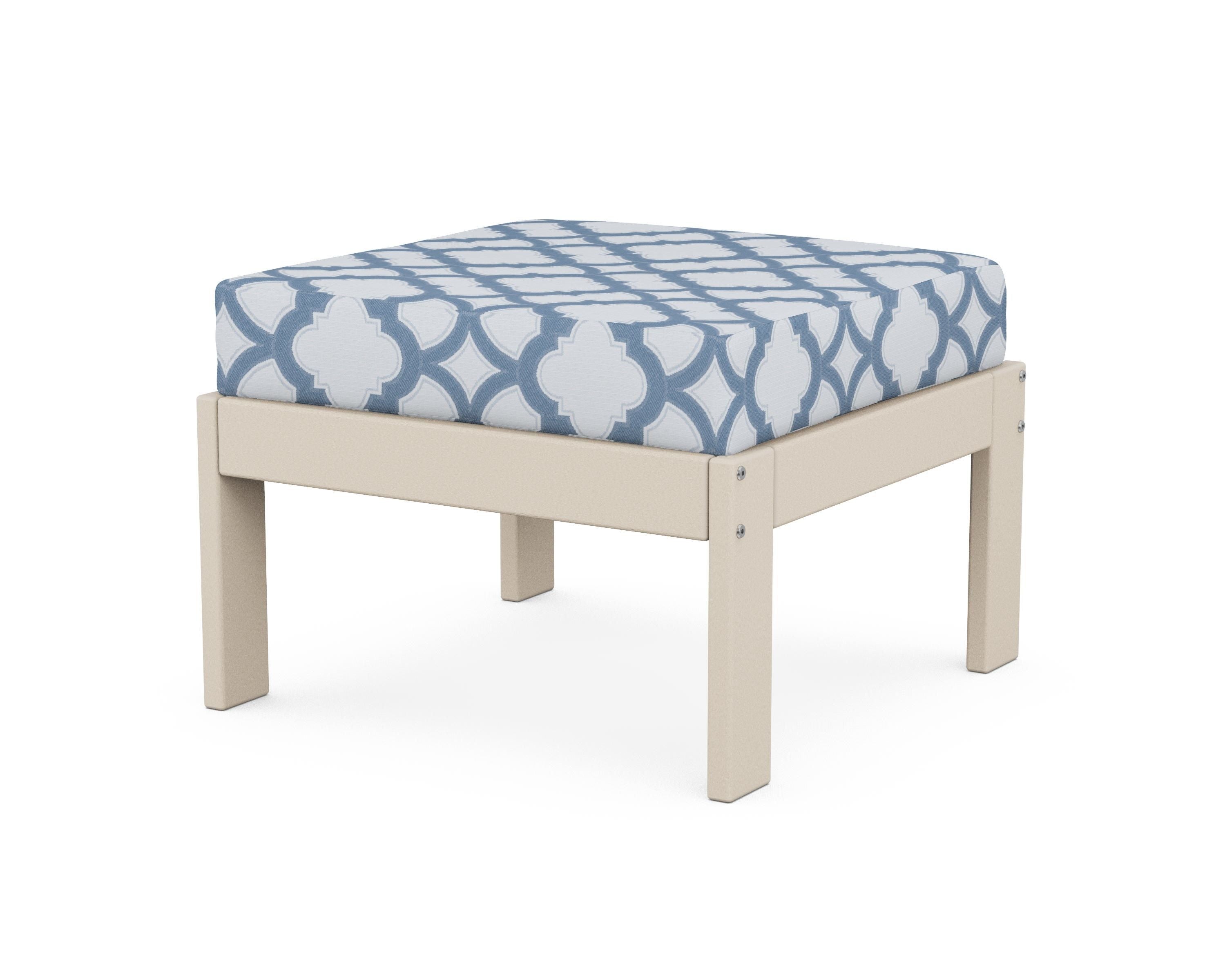POLYWOOD® Vineyard Modular Ottoman in Sand / Trellis Sky Blue