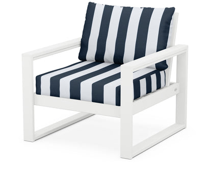 POLYWOOD® EDGE Club Chair in White / Cabana Stripe Marine Indigo