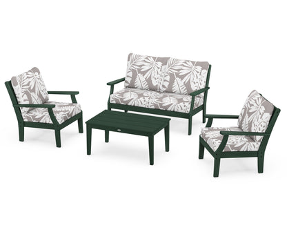 POLYWOOD® Braxton 4-Piece Deep Seating Chair Set in Green / Leaf Grey Mist