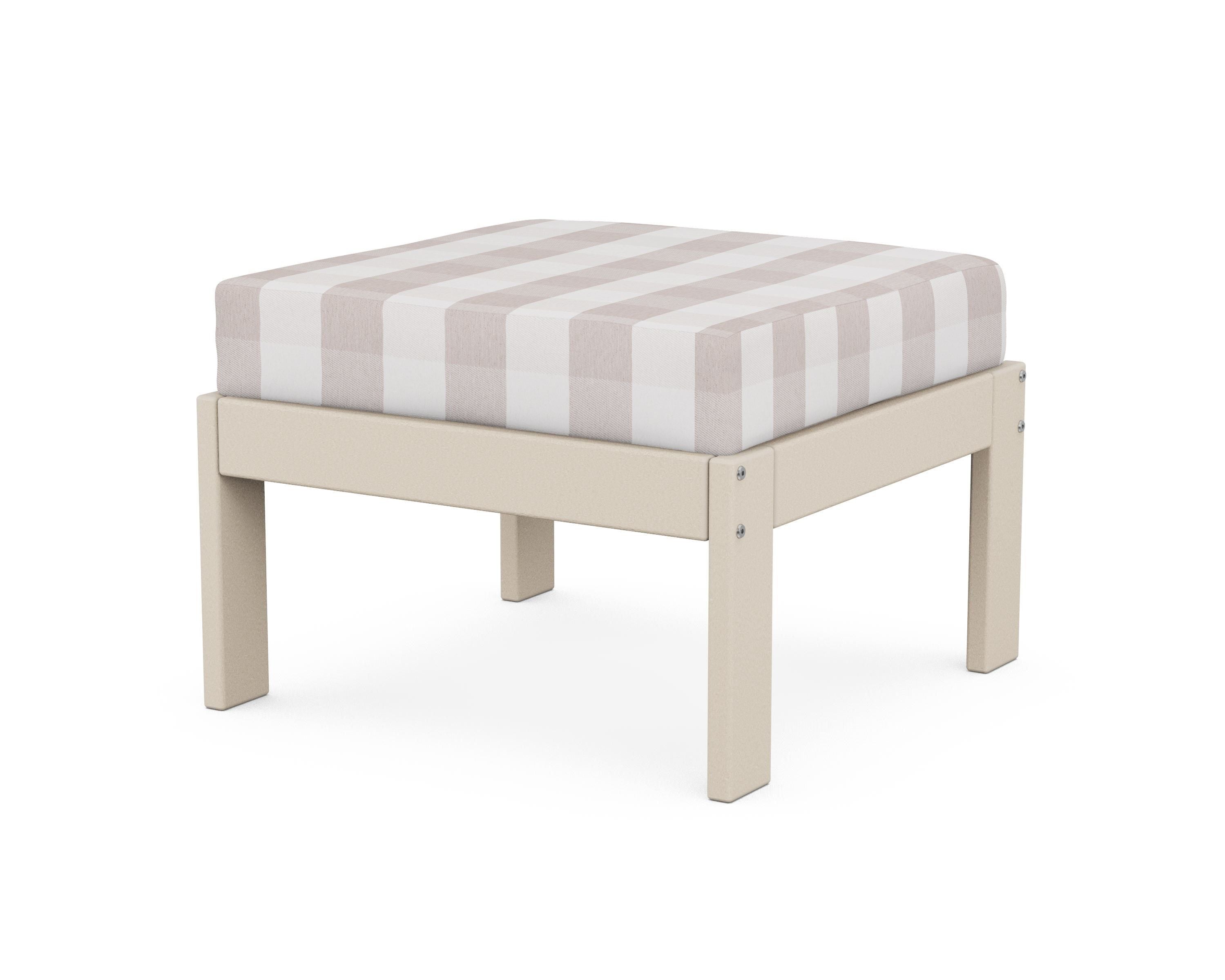 POLYWOOD® Vineyard Modular Ottoman in Sand / Buffalo Plaid Dune Burlap