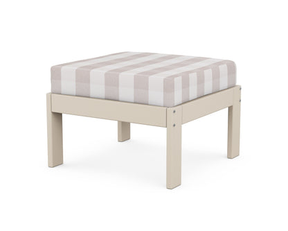POLYWOOD® Vineyard Modular Ottoman in Sand / Buffalo Plaid Dune Burlap