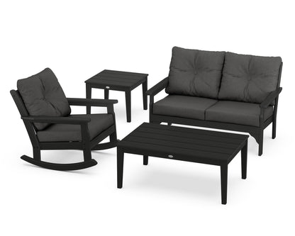 POLYWOOD® Vineyard 4-Piece Deep Seating Rocker Set in Black / Spectrum Carbon