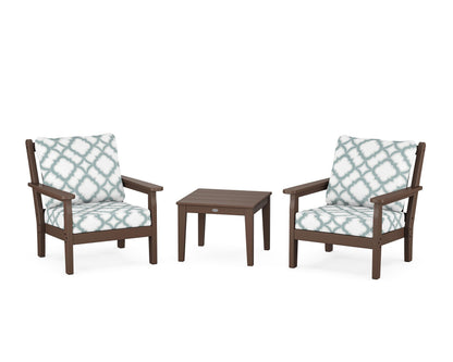 POLYWOOD® Chippendale 3-Piece Deep Seating Set in Mahogany / Trellis Glacier Spa