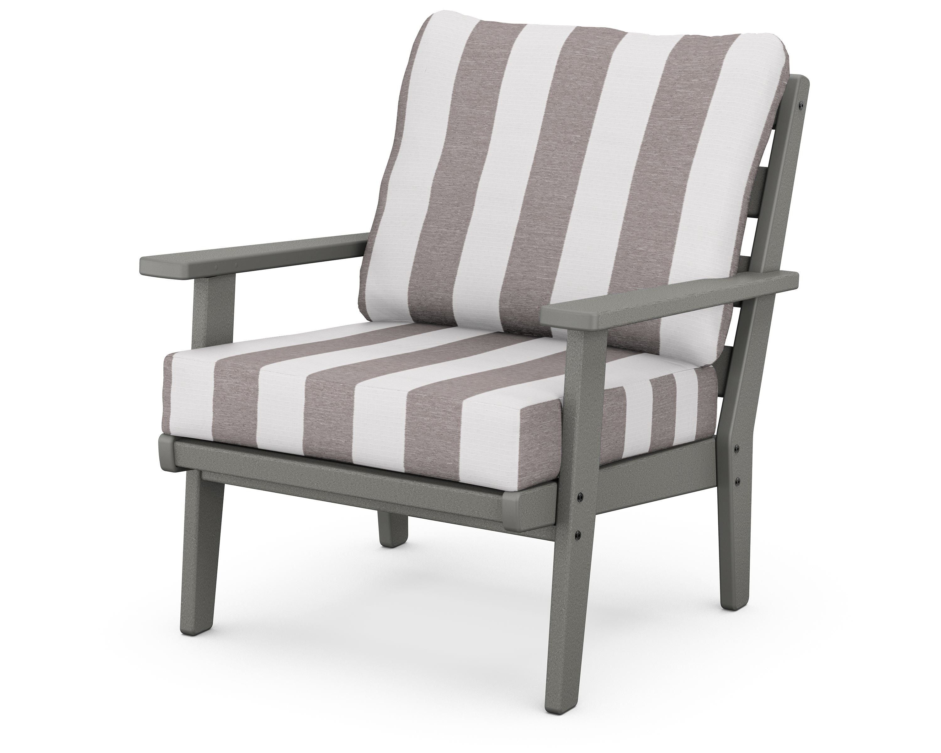 POLYWOOD® Grant Park Deep Seating Chair in Slate Grey / Cabana Stripe Grey Mist
