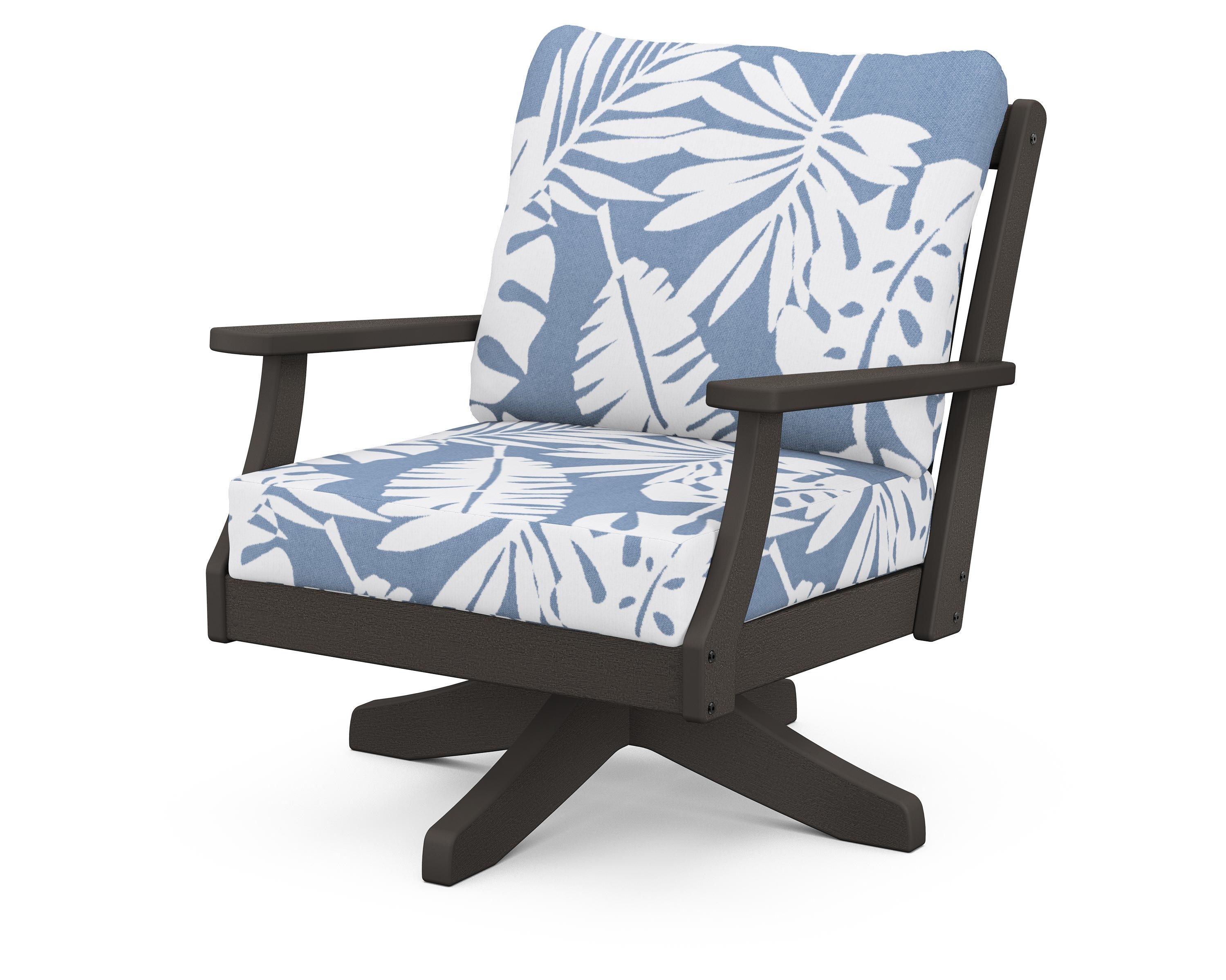 POLYWOOD® Braxton Deep Seating Swivel Chair in Vintage Coffee / Leaf Sky Blue