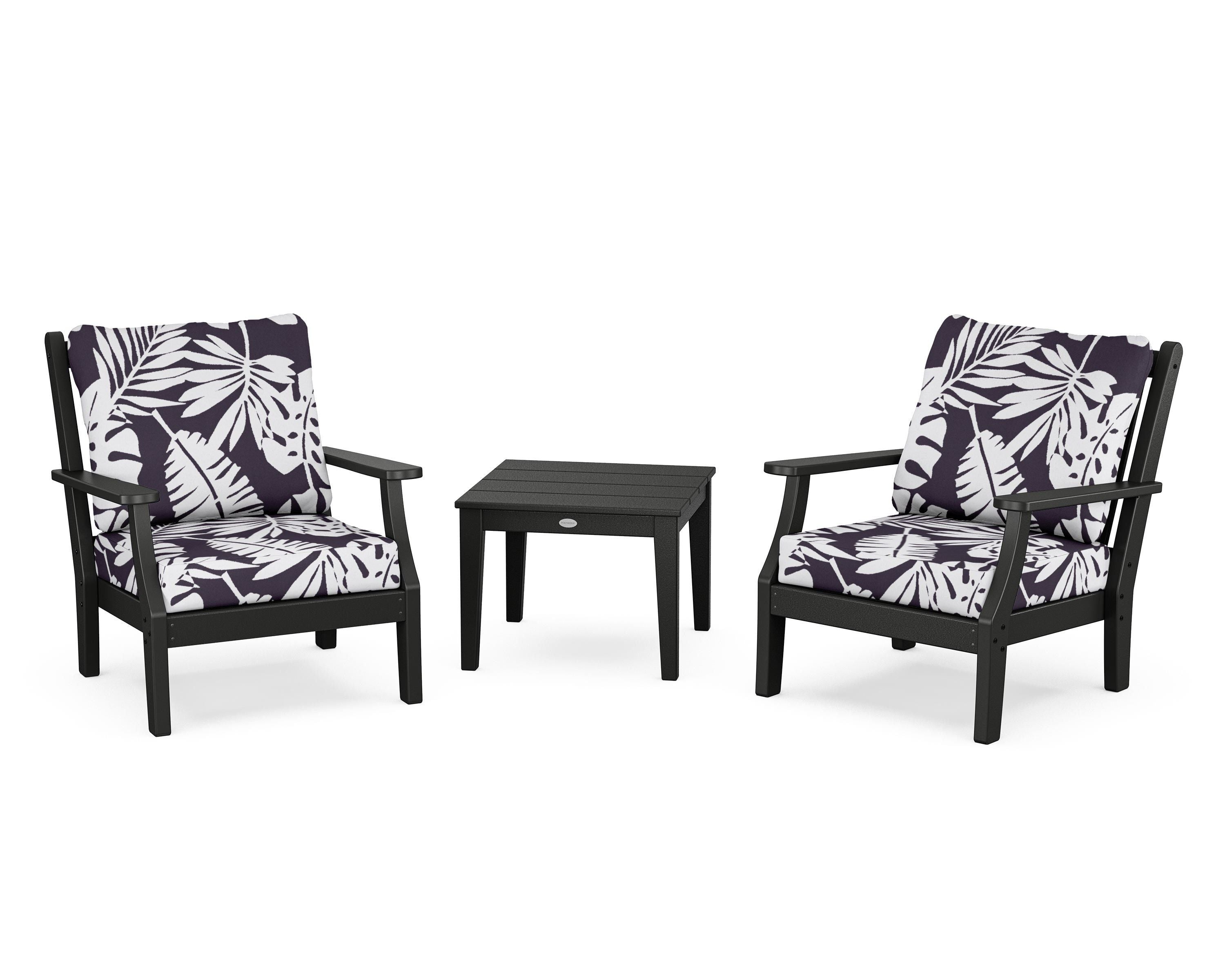 Country Living Wovendale 3-Piece Deep Seating Set in Black / Leaf Navy