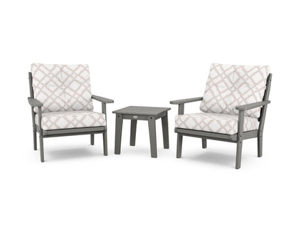 POLYWOOD® Lakeside 3-Piece Deep Seating Chair Set in Slate Grey / Trellis Dune Burlap