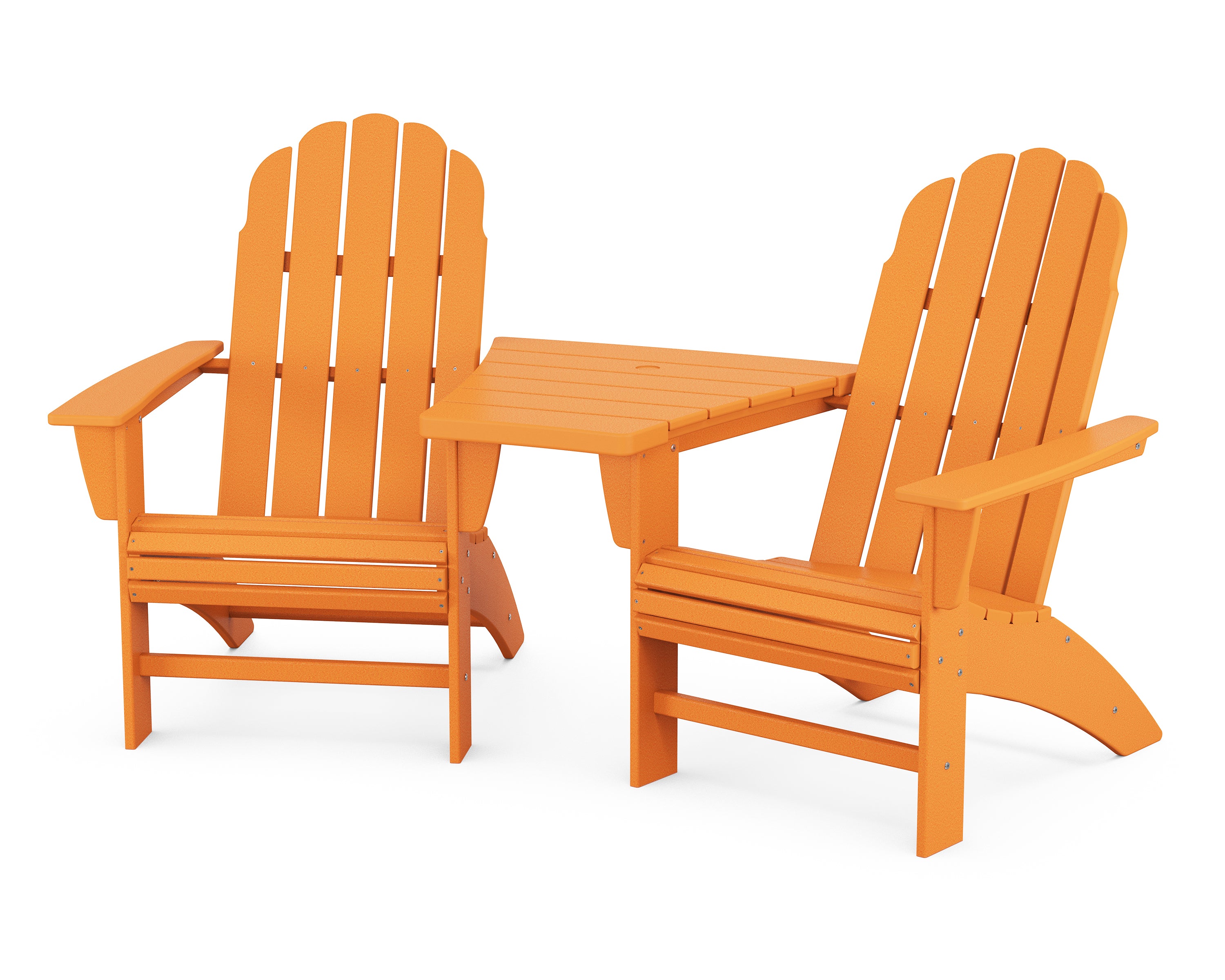 POLYWOOD® Vineyard 3-Piece Curveback Adirondack Set with Angled Connecting Table in Tangerine