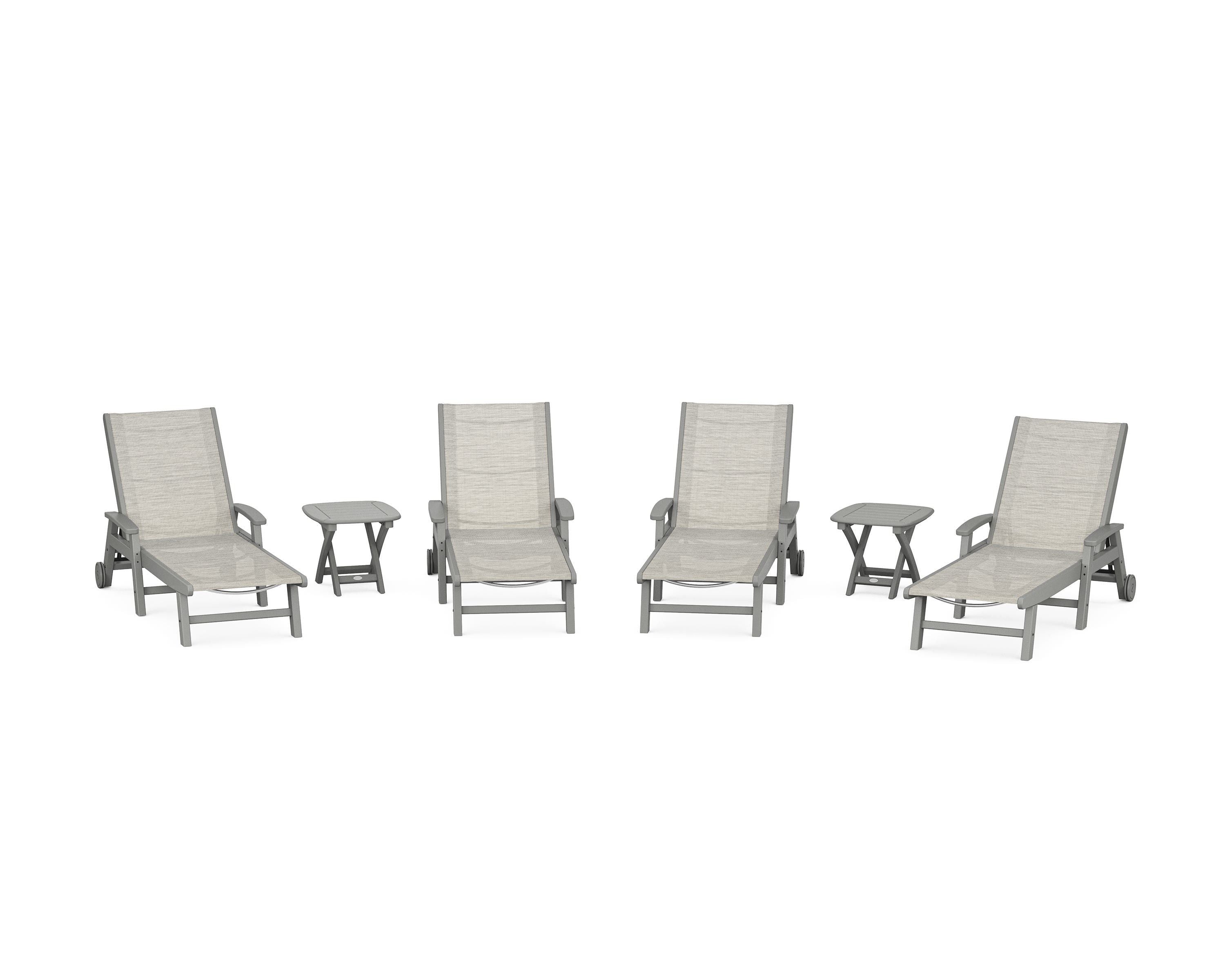 POLYWOOD® Coastal Chaise 6-Piece Set with Wheels in Slate Grey / Birch Sling