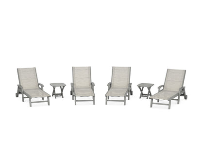 POLYWOOD® Coastal Chaise 6-Piece Set with Wheels in Slate Grey / Birch Sling